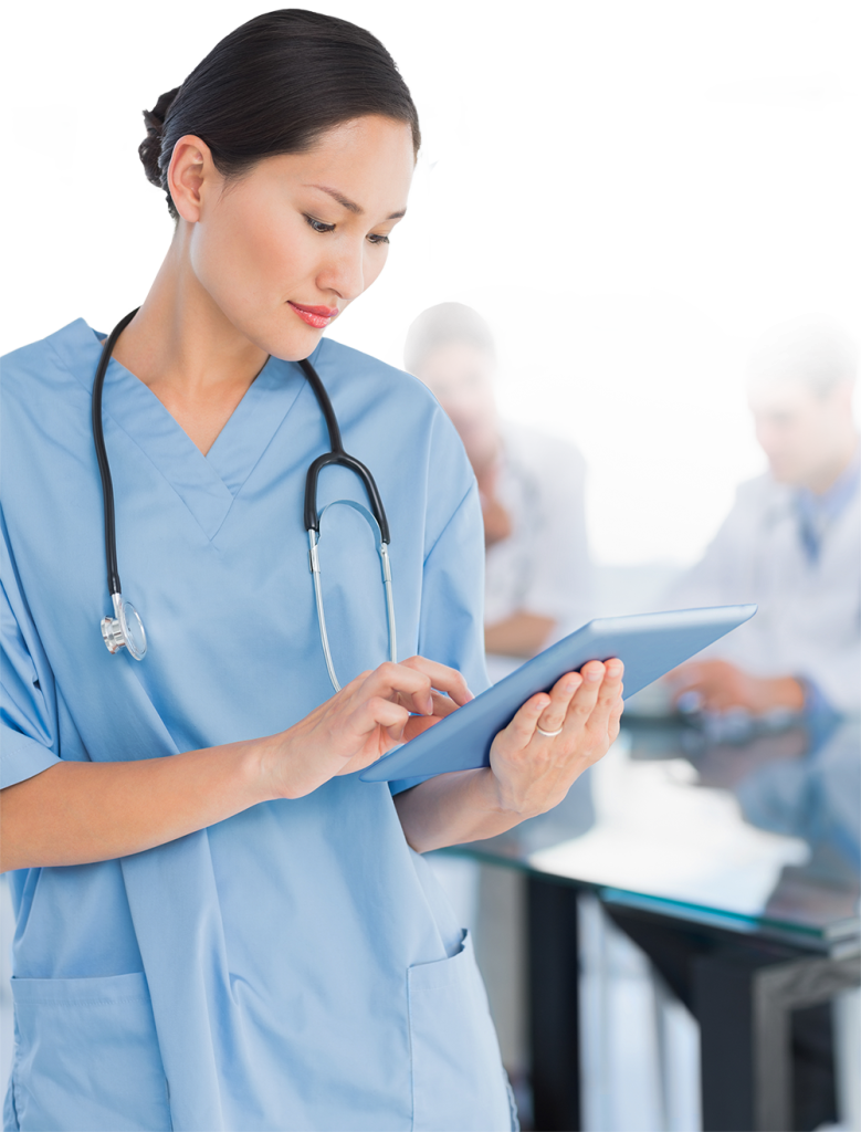 nurse looking at tablet